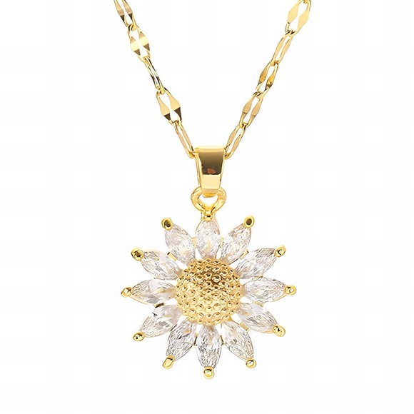 New- 18k Gold Plated Sunflower necklace - Picture 1 of 4